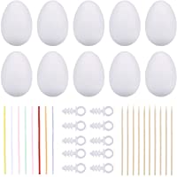 Funyole Huevos de Pascua- 50 Piezas de Huevos de Pascua + 50 Ganchos + 50 Cintas de Colores + 10 Palos de Madera…